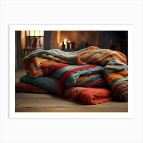 Blankets In Front Of Fireplace Art Print