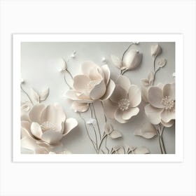 White Flowers On A White Wall Art Print