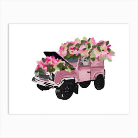 Pink flower jeep Art Print