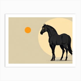 Black Horse In The Sun Art Print