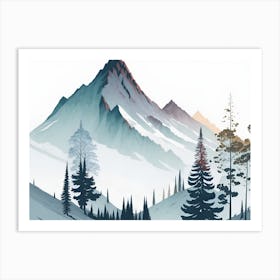 Mountain And Forest In Minimalist Watercolor Horizontal Composition 315 Art Print