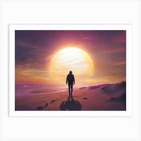 Person Walking On The Beach Art Print