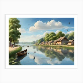 Village By The River paintings art print 1 Art Print