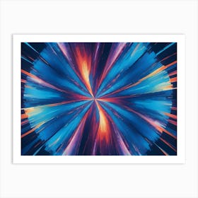 Abstract Background Of Streaks Of Blue, Orange, And Purple Light Converging In A Central Burst Art Print