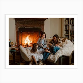 Cozy Room Interior In A Norman Rockwell Painting Style Family Of Four Engaged In A Shared Reading M (1) Art Print