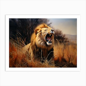 African Lion Roaring Realism Painting 4 Art Print