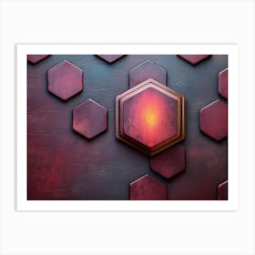 Textured Wall in Maroon and Peach, With Hexagons and Diamonds Creating an Abstract Palette Effect Art Print