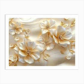 3d Gold Flowers and Cream Colors Art Print