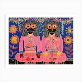 Baboon Folk Style Animal Illustration Art Print