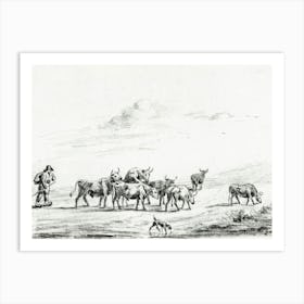 Cow Driver With A Group Of Cattle, Jean Bernard Art Print