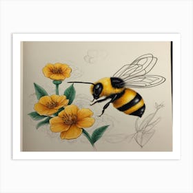 Bee And Flowers 1 Art Print