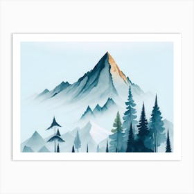 Mountain And Forest In Minimalist Watercolor Horizontal Composition 48 Art Print