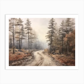 A Painting Of Country Road Through Woods In Autumn 9 Art Print