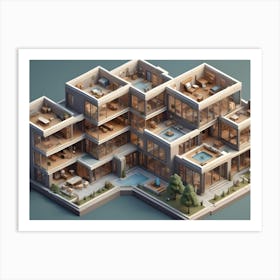 A Cutaway View Of A Modern House, Revealing The Interior Of Each Room And The Surrounding Outdoor Space Art Print