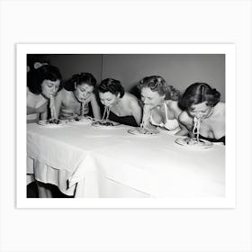 Women In A Spaghetti Eating Contest Art Print