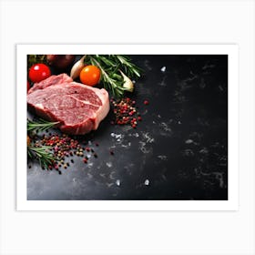 Steak On A Black Background 1 Art Print