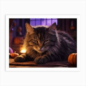 Cat With Pumpkins Art Print