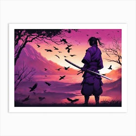 The Raven Saumrai At Sunrise Vivid Illustration Art Print