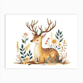 Little Floral Deer 2 Art Print
