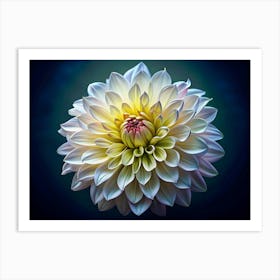 White Dahlia Flower With Yellow And Pink Center Art Print