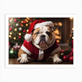 Funny English Bulldog Santa portrait 1 Art Print