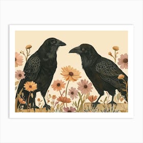 Floral Animal Illustration Crow 3 Art Print