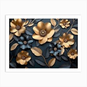 Gold And Black Flowers 8 Art Print