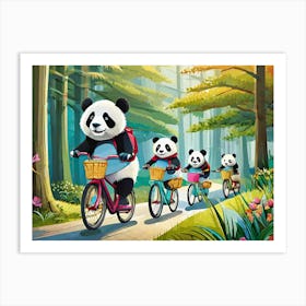 Panda Bears On Bikes 1 Art Print