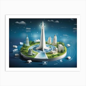 Business And Directional Icons Arrayed In Three Dimensional Space Featuring A Stylized Growing Tre (1) Art Print