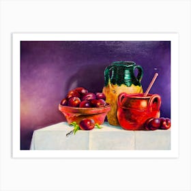 Plums And Jug oil painting Art Print