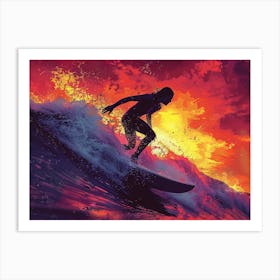 Surfer At Sunset 1 Art Print