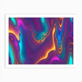 Abstract Digital Art Of A Fluid, Swirly Pattern In Vibrant Colors Including Purple, Blue, Teal, And Yellow Art Print