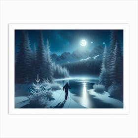 Skier At Night Art Print