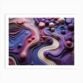 3d Paper Art. Clay Canvas: Ordered Abstraction Meets Natural Forms in purple Art Print