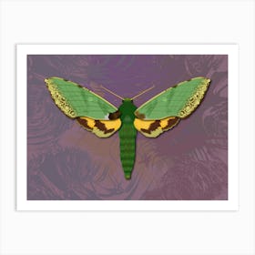 Mechanical Green Butterfly The Euchloron On A Lilac Background Art Print