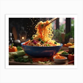 Bowl Of Noodles With Chopsticks Art Print