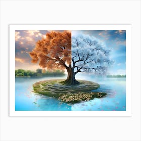 Two Trees In The Water Art Print