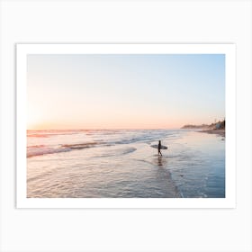 Surf Girl On Beach At Sunset Art Print
