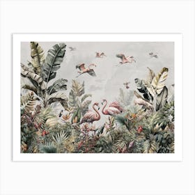 Flamingos In The Jungle Art Print