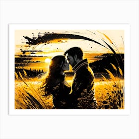 Couple Kissing At Sunset 2 Art Print