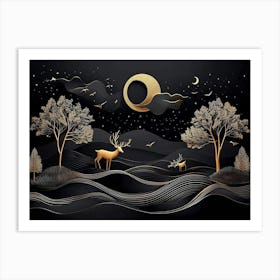 Deer In The Night Sky Poster