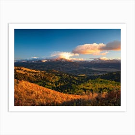 Alpine Landscape Bathed In The Warm Glow Of Autumn Colors Expansive Mountains Stretching Into The H (4) Art Print