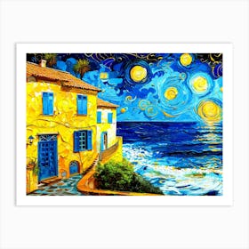 Seaside Village - Stars At Night Art Print