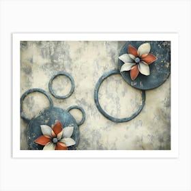 3d Art Design with Circles and Flowers on Grunge Art Print