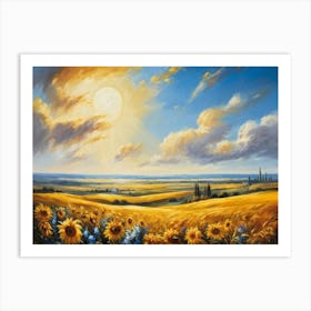 A Sun Drenched Pastoral Scene Unfolds Featuring Towering Sunflowers Reaching For The Bright Golden 2 1 Art Print