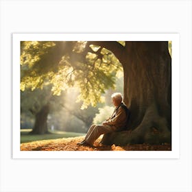 Old Man Sitting Under A Tree Paintings Art Print 1 Art Print