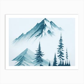 Mountain And Forest In Minimalist Watercolor Horizontal Composition 79 Art Print