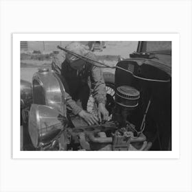 Farm Worker At Work On His Automobile, Fsa (Farm Security Administration) Labor Camp,Caldwell, Idaho By Russell Lee Art Print