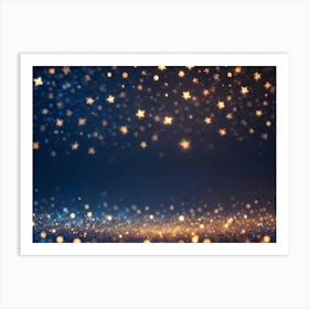 A Magical And Dreamy Background Of A Blue Sky With A Scattering Of Glowing Gold Stars Art Print