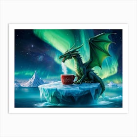 Hyper Realistic Digital Painting Featuring A Green Dragon Enveloped In Steam Rising From A Coffee Cu Art Print